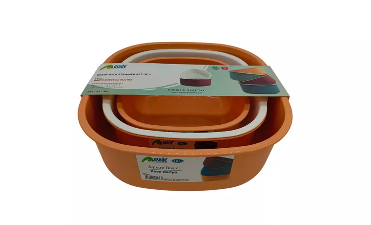 3 PIECE SQUARE BASIN WITH COLANDER SET