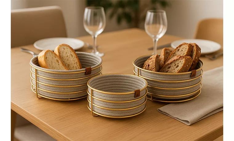 NATUREL ROUND GOLD WIRE BREAD BASKET 3 PIECE SET