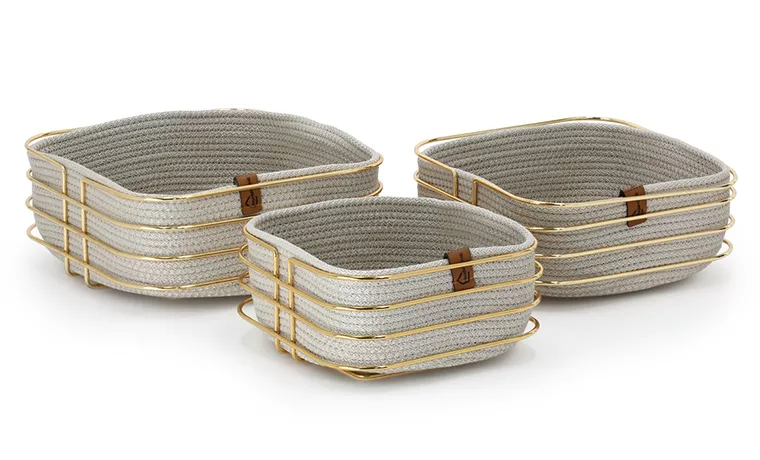 NATUREL SQUARE GOLD WIRE BREAD BASKET 3 PIECE SET